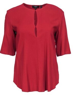 Theory Red Short-Sleeve Keyhole Blouse